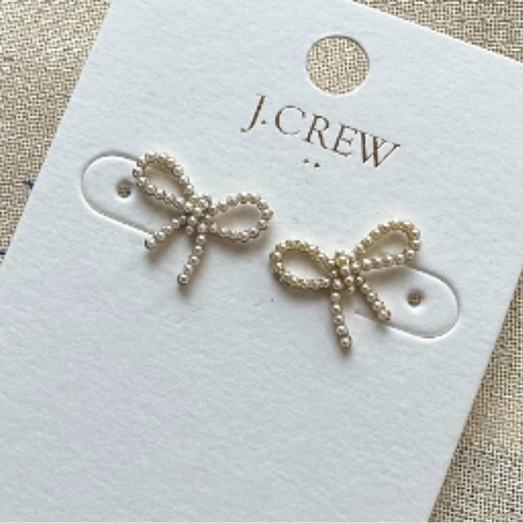 J. Crew Beaded Bow Stud Earrings Nwt & Dust Bag - Picture 3 of 5